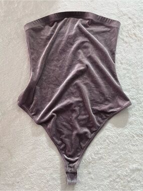 Sparkle Lilac Velvet Bodysuit Strapless Stretchy Glitter Metallic Large Thong